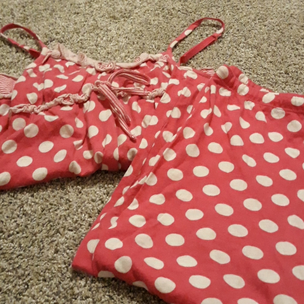 Red polka dot top and bottom pjs